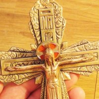 Солиден бронзов кръст разпятие  Исус Христос 22х 13см - внос Израел, Йерусалим, снимка 1 - Антикварни и старинни предмети - 34134799