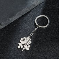 409 Ключодържател Роза в сребристо медицинска стомана цвете безплатна доставка подарък бижута, снимка 3 - Подаръци за жени - 41768668