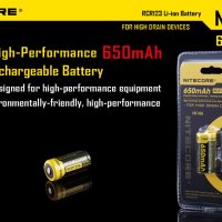 Оригинална качествена акумулаторна батерия 16340 3.7V 650mAh NITECORE, снимка 5 - Къмпинг осветление - 40278422