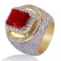 Позлатен пръстен с рубин и австрийски кристали, снимка 2 - Пръстени - 41137004
