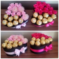 Кутия сърце декорирана с рози и бонбони фереро , снимка 2 - Декорация - 41809279