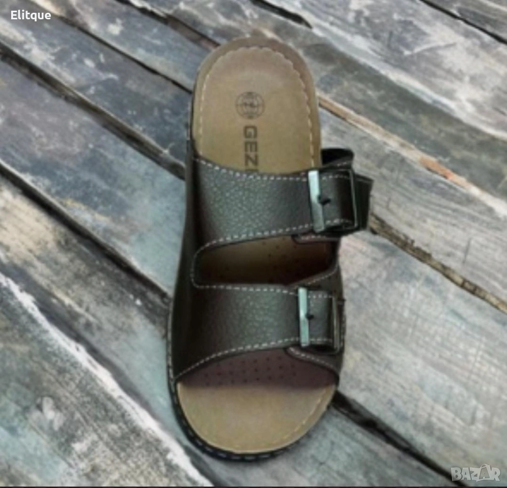 Здрави и издръжливи мъжки кожени чехли с катарама, снимка 1