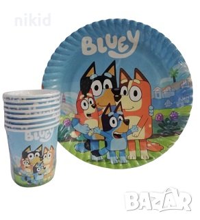 Блуи и Бинго Bluey and Bingo Чили и Бандит 8 бр големи парти чинии чинийки или чаши, снимка 1