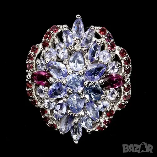 925 сребърен пръстен с родолит гранат и танзанит подходящ за подарък, снимка 1