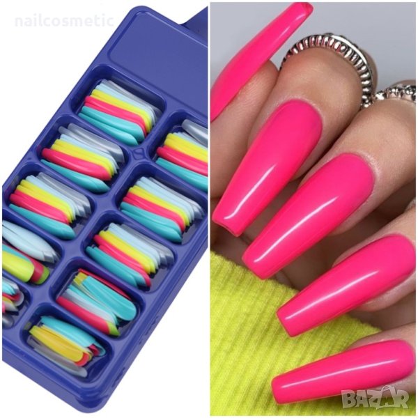100 БРОЯ ЦВЕТНИ НОКТИ С ФОРМА БАЛЕРИНА В РАЛИЧНИ ЦВЕТОВЕ, снимка 1