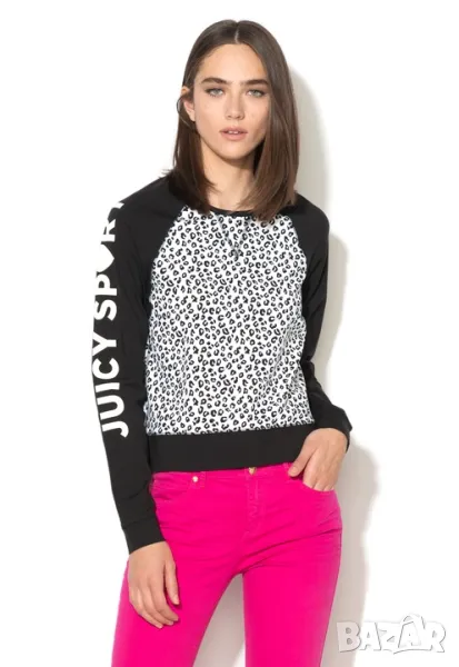 Суичър на Juicy Couture в черно и бяло с животинска шарка L, снимка 1