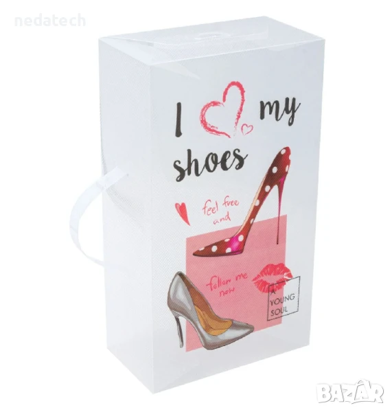  Кутия за съхранение на дамски обувки с дръжка, Бял, 18x10x30.5 см., снимка 1