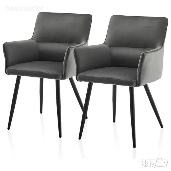 Комплект кадифени трапезни столове тип кресло – 2бр. - C-U-DC-B0324GY, снимка 1