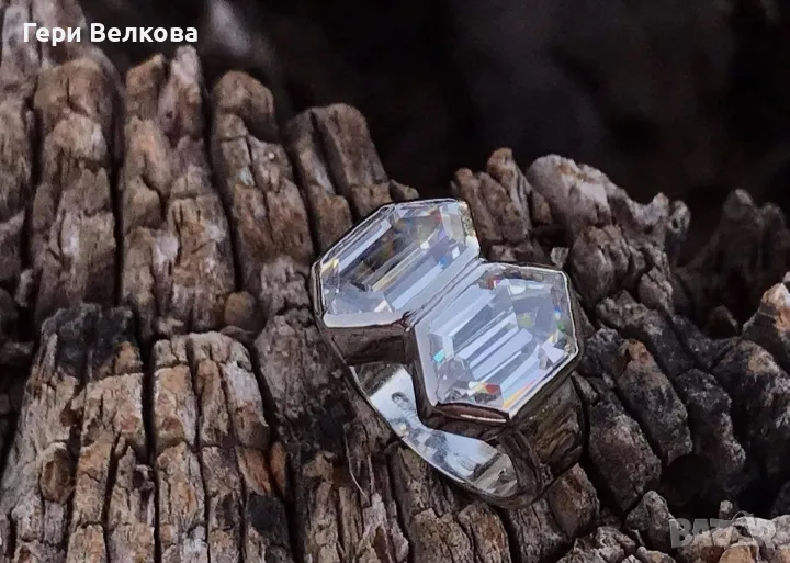 Страхотен стебърен пръстен с естествени камъни (планински кристали), снимка 1