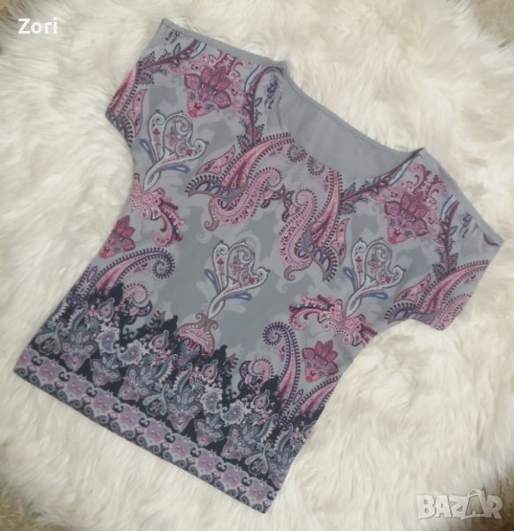 Сива блуза с розов пейсли принт, снимка 1