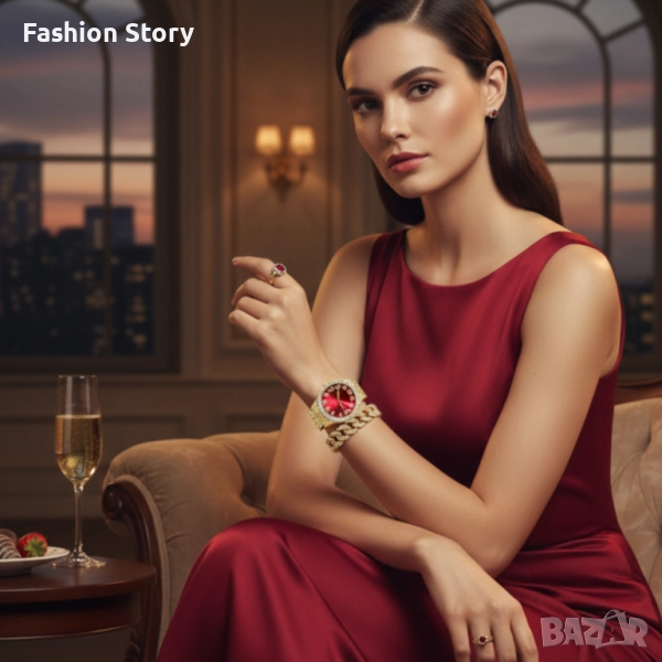 Луксозен комплект с кристали – часовник + гривна, снимка 1