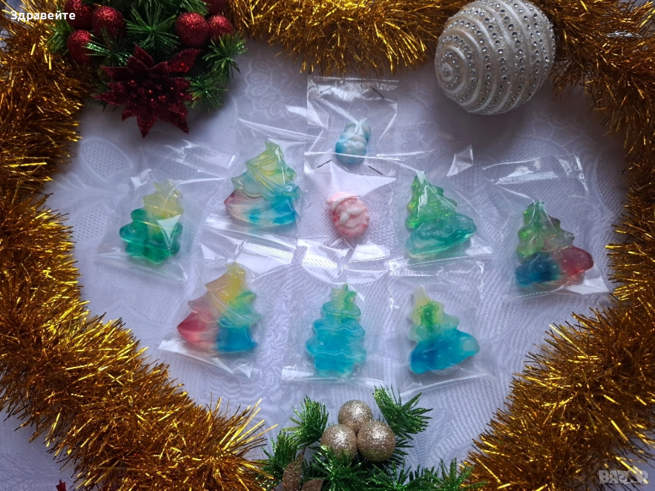Коледни глицеринови сапунчета за подаръци, снимка 1