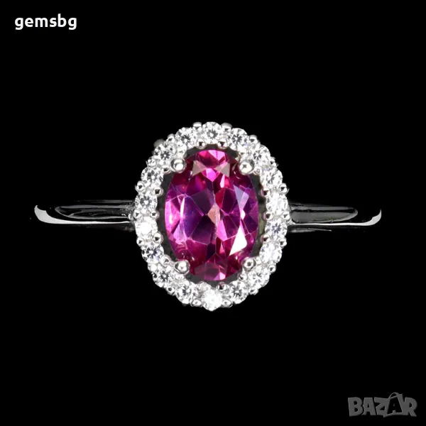 Сребърен пръстен с естествен розов топаз и цирконий, снимка 1