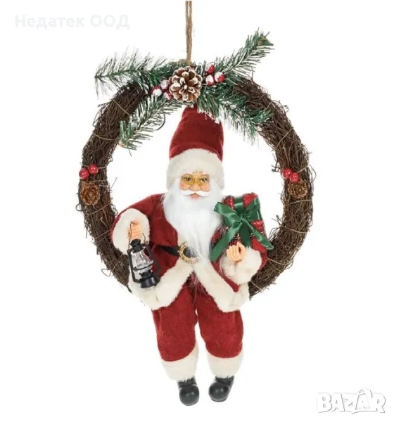 Коледен декоративен венец, Дядо Коледа, Кафяв, Ø30см, снимка 1