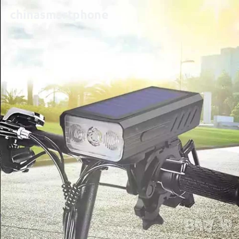 Соларен фар за велосипед с 3*T6 диода, сирена 120dB, 3000Lm, снимка 15 - Части за велосипеди - 50652060
