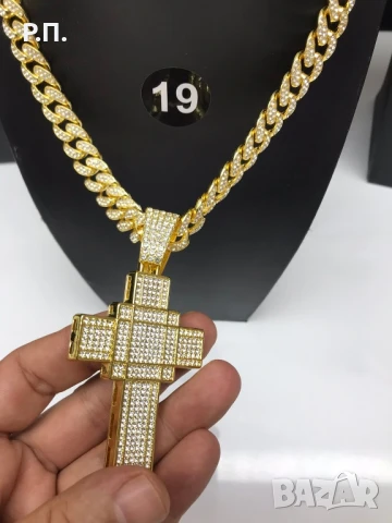 Ланец ,гривна и кръст от медицинска стомана златист цвят 14к , снимка 2 - Колиета, медальони, синджири - 50997284