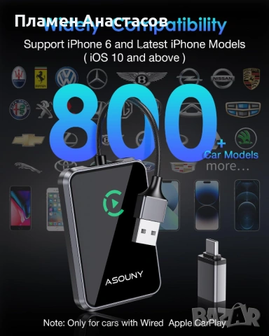 ASOUNY BY969T – безжичен адаптер за Apple CarPlay (Wireless CarPlay Adapter), снимка 5 - Аксесоари и консумативи - 53846385