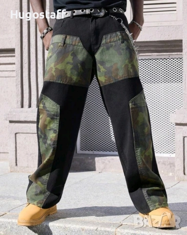 Нови черни камуфлаж baggy дънки Casual Loose Fit Jeans панталони карго M/32, снимка 6 - Дънки - 53855309