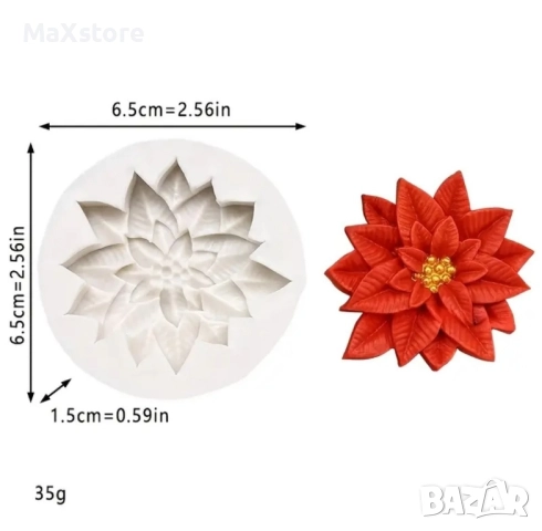 Коледна звезда Силиконов молд форма за гипс сапун смола фондан за декорация на торта , снимка 3 - Форми - 51993969