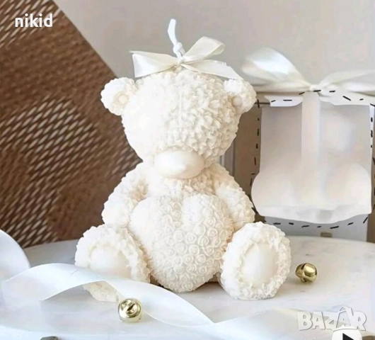 3D Голямо мече от розички и сърце силиконов молд форма фондан шоколад смола свещ гипс декор , снимка 3 - Форми - 51528454