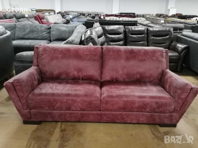 Червен кожен диван тройка - 100 % естествена кожа телешки бокс, снимка 5 - Дивани и мека мебел - 39945047