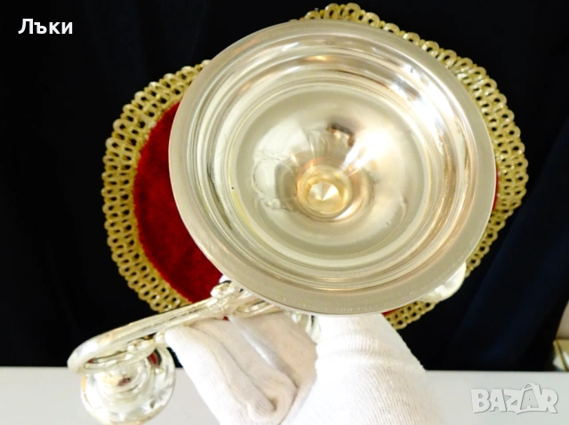 Посребрен троен свещник тройка,сърце,Art Nouveau. , снимка 5 - Антикварни и старинни предмети - 53772583