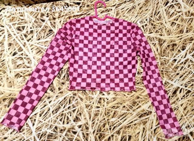 Лека, еластична розова блузка на карета. Размер S . НОВА. , снимка 3 - Блузи с дълъг ръкав и пуловери - 52766877