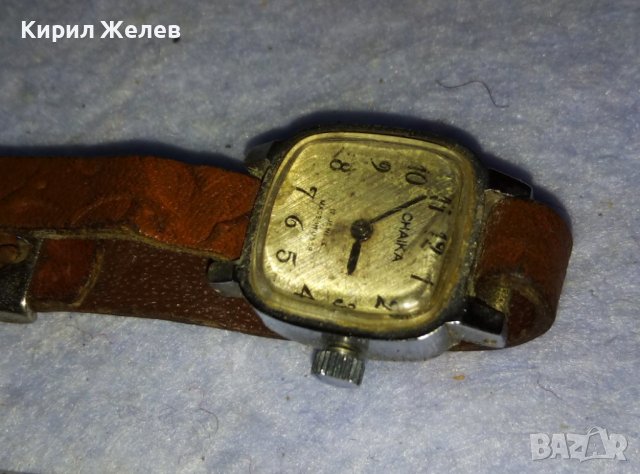 ЧАЙКА 17 КАМЪКА Стар РУСКИ СССР МЕХАНИЧЕН РЯДЪК ДАМСКИ ЧАСОВНИК с КОЖЕНА КАИШКА 38938