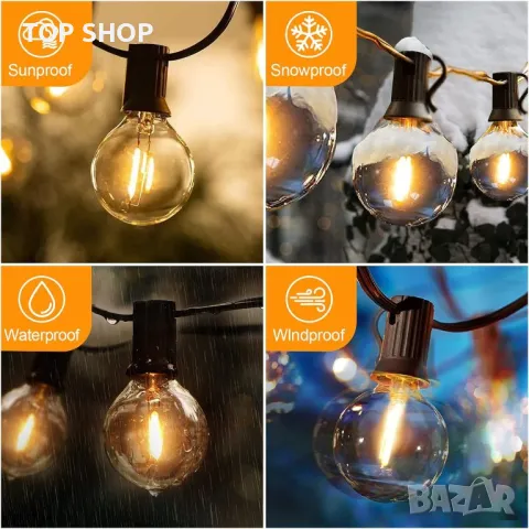 AUOPLUS Led крушки,15M G40 Patio String Lights с 25 нечупливи димируеми LED пластмасови круш, снимка 5 - Лед осветление - 48474696