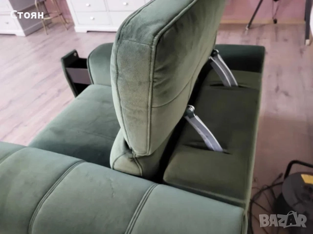 Зелен фотьойл от плат с електрически релаксиращ механизъм, снимка 5 - Дивани и мека мебел - 51955468