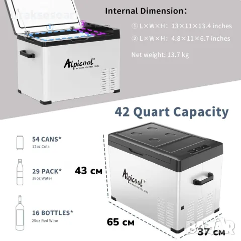 БЕЗПЛАТНА ДОСТАВКА 40L Преносим компресорен хладилник фризер 12V 24V 220V, снимка 2 - Аксесоари и консумативи - 49319154