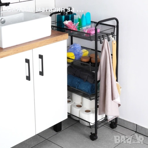 Метална етажерка с колелца на 4 нива 568028, снимка 6 - Органайзери - 53232744