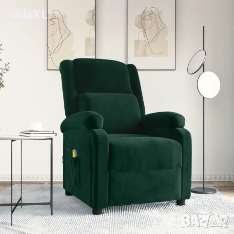 vidaXL Масажен стол, тъмнозелен, кадифе, снимка 2 - Маси - 56152636