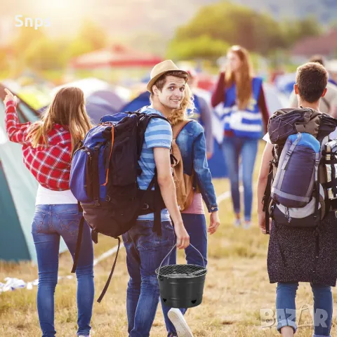 Преносимо барбекю - за балкон и къмпинг - дизайн на кофа - дръжка - Ø 27 см - черно, снимка 6 - Барбекюта - 48513886