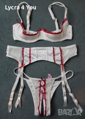 Еротичен комплект от сутиен с отворени чашки колан и изрязана бикина , снимка 2 - Бельо - 42263528