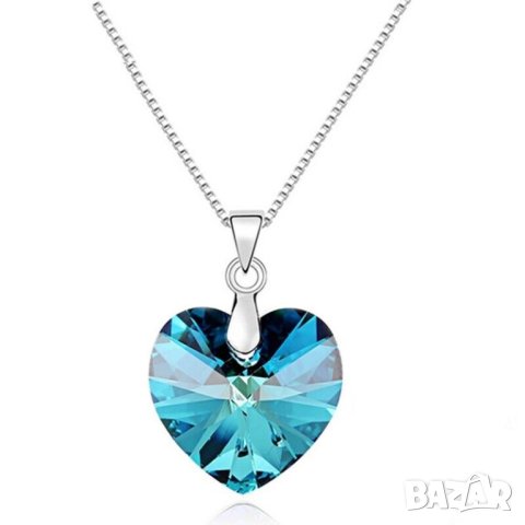 Колие син циркон - сърце, снимка 2 - Колиета, медальони, синджири - 42112732