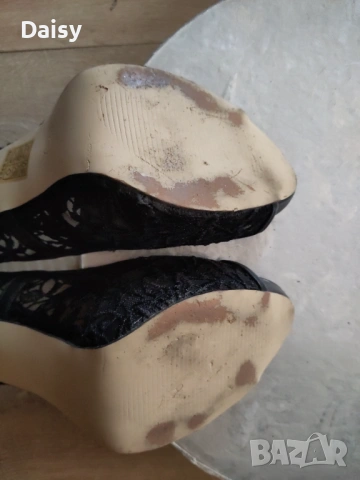 Черни обувки на висок ток, дантела + изкуствена кожа, 41 номер, снимка 7 - Дамски обувки на ток - 53029558