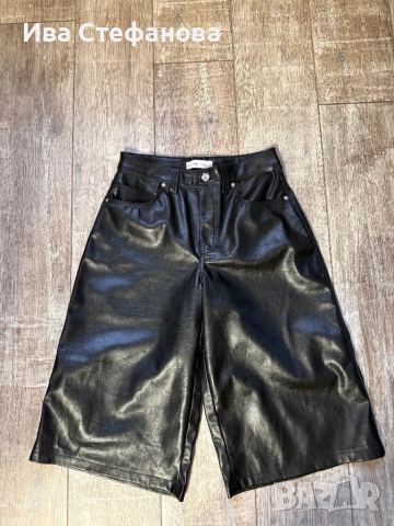 Нови кожени черни под колената елегантни панталони , снимка 3 - Панталони - 51700237