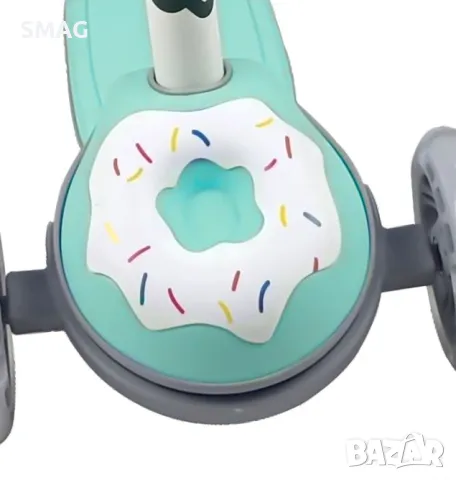 Тротинетка цвят верман с 3D дизайн на поничка и LED осветени колела S_1213231, снимка 2 - Скутери и тротинетки - 48569591