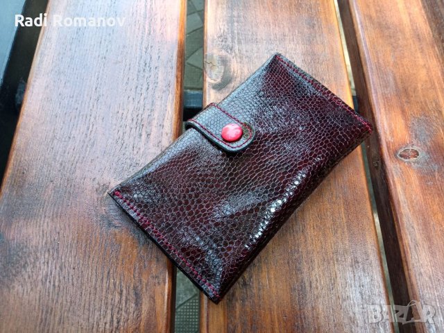 Дамски кожен портфейл, дамско портмоне,ръчна изработка, бордо, снимка 4 - Портфейли, портмонета - 41421087