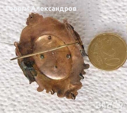 19 ВЕК Старинна Късновикторианска Медна Скъпоценна Дебело Позлатена Ар НУВО Флорална БРОШКА ПЕНДАНТ, снимка 3 - Антикварни и старинни предмети - 53353567