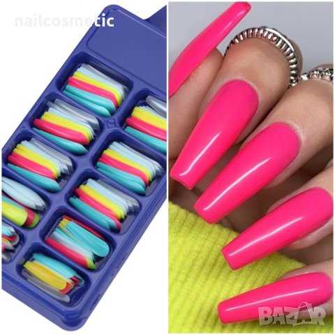 100 БРОЯ ЦВЕТНИ НОКТИ С ФОРМА БАЛЕРИНА В РАЛИЧНИ ЦВЕТОВЕ