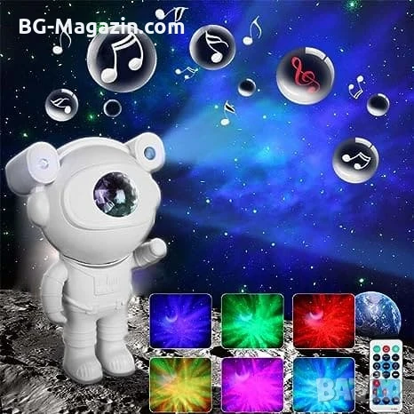 Лазерен звезден проектор Астронавт звездно небе нощна лампа с Bluetooth прожектирана на тавана деца, снимка 6 - Прожектори - 51049148