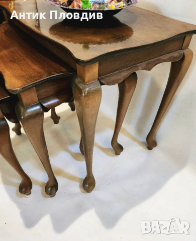 Комплект винтидж помощни масички в стил Queen Anne, снимка 7 - Маси - 53474514