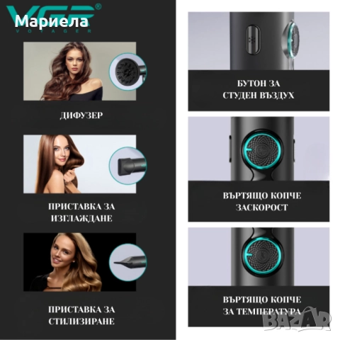 Професионален сешоар VGR с BLDC мотор 110 000 RPM – Йонна технология и дифузер, снимка 3 - Сешоари - 52742613