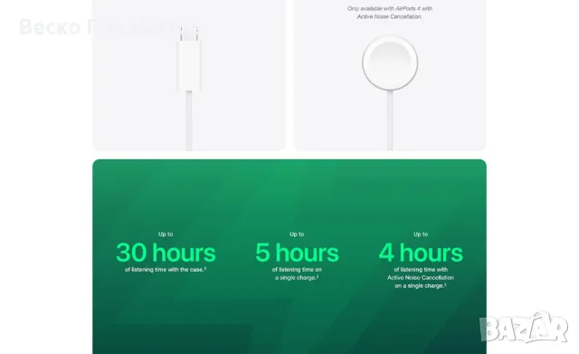 Apple AirPods 4 безжични слушалки, Bluetooth слушалки, персонализирано пространствено аудио, устойчи, снимка 9 - Bluetooth слушалки - 49960423