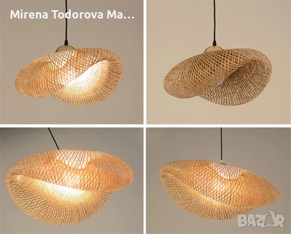 Винтидж висяща лампа полилей ретро индустриална естествен бамбук ратан, снимка 4 - Лампи за таван - 36171168