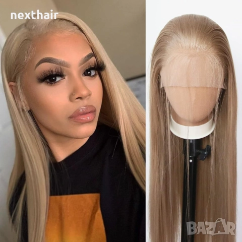 75 см тъмно руса пепелява права перука с дантела лейс фронт 13×4, снимка 10 - Аксесоари за коса - 51435808