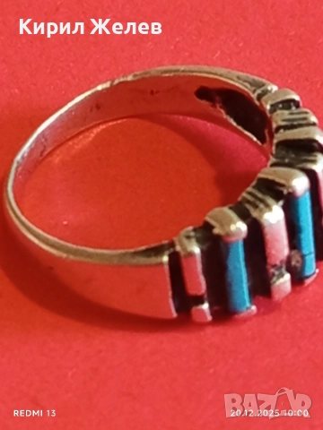 СРЕБЪРЕН ПРЪСТЕН с ТЮРКОАЗ МЕКСИКАНСКИ СТИЛ АРТ БИЖУ МАЙСТОРСКА ИЗРАБОТКА 43192, снимка 6 - Пръстени - 52854942