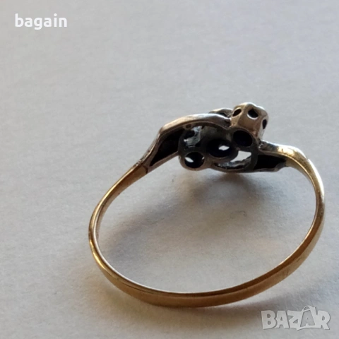 Пръстен със сапфири. Сребро с позлата., снимка 2 - Пръстени - 53110474